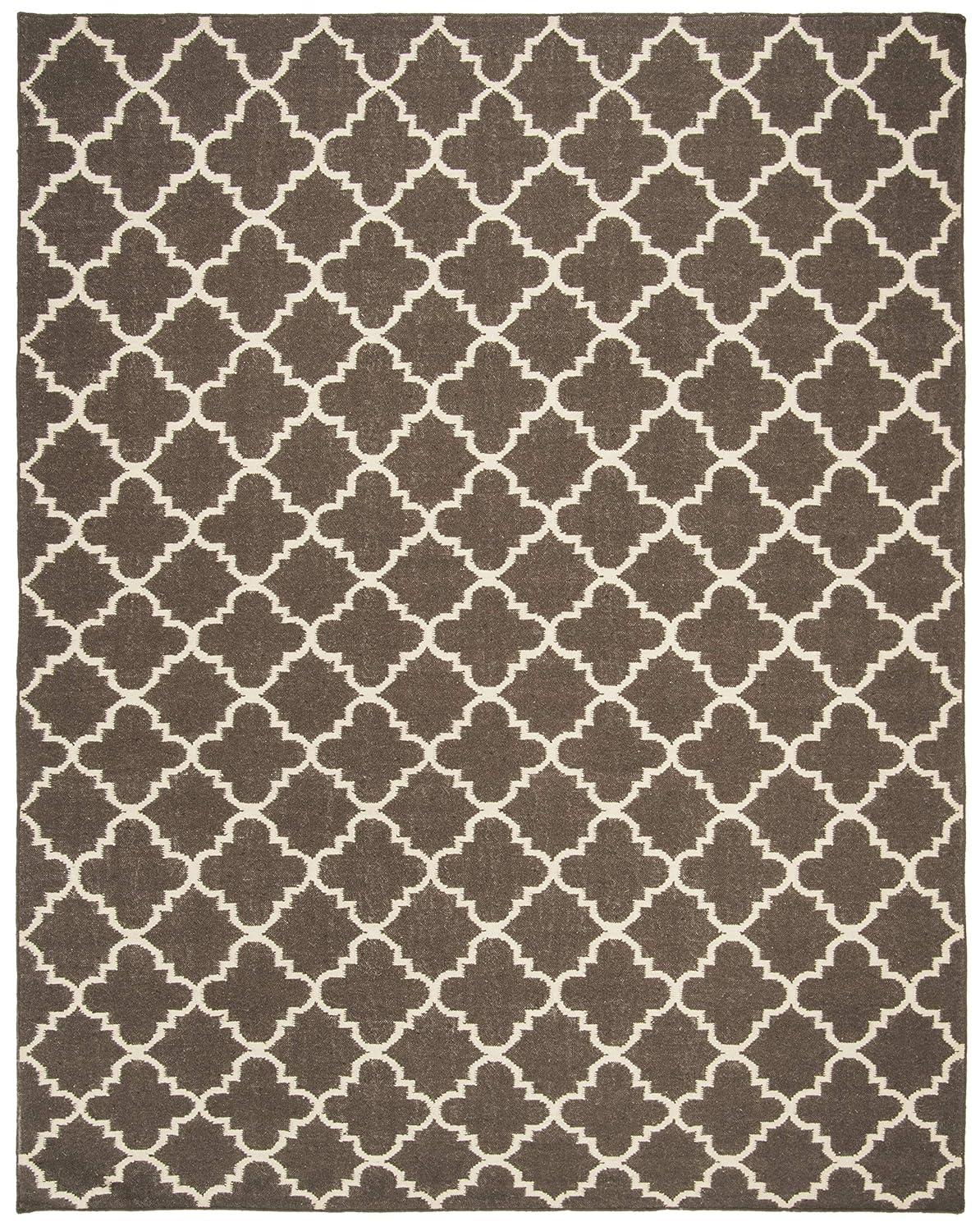 SAFAVIEH Dhurries Brad Geometric Area Rug, Brown/Ivory, 9' x 12'