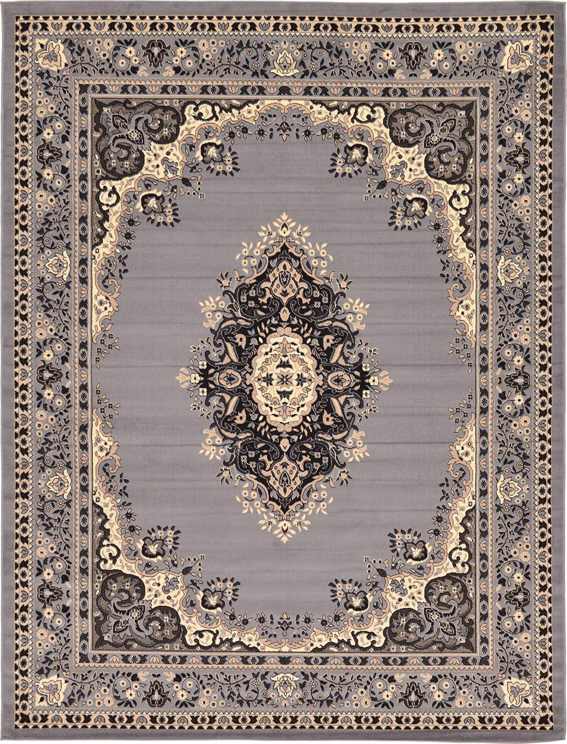 Elegant Medallion 9' x 12' Synthetic Area Rug in Red, Black, and Cream