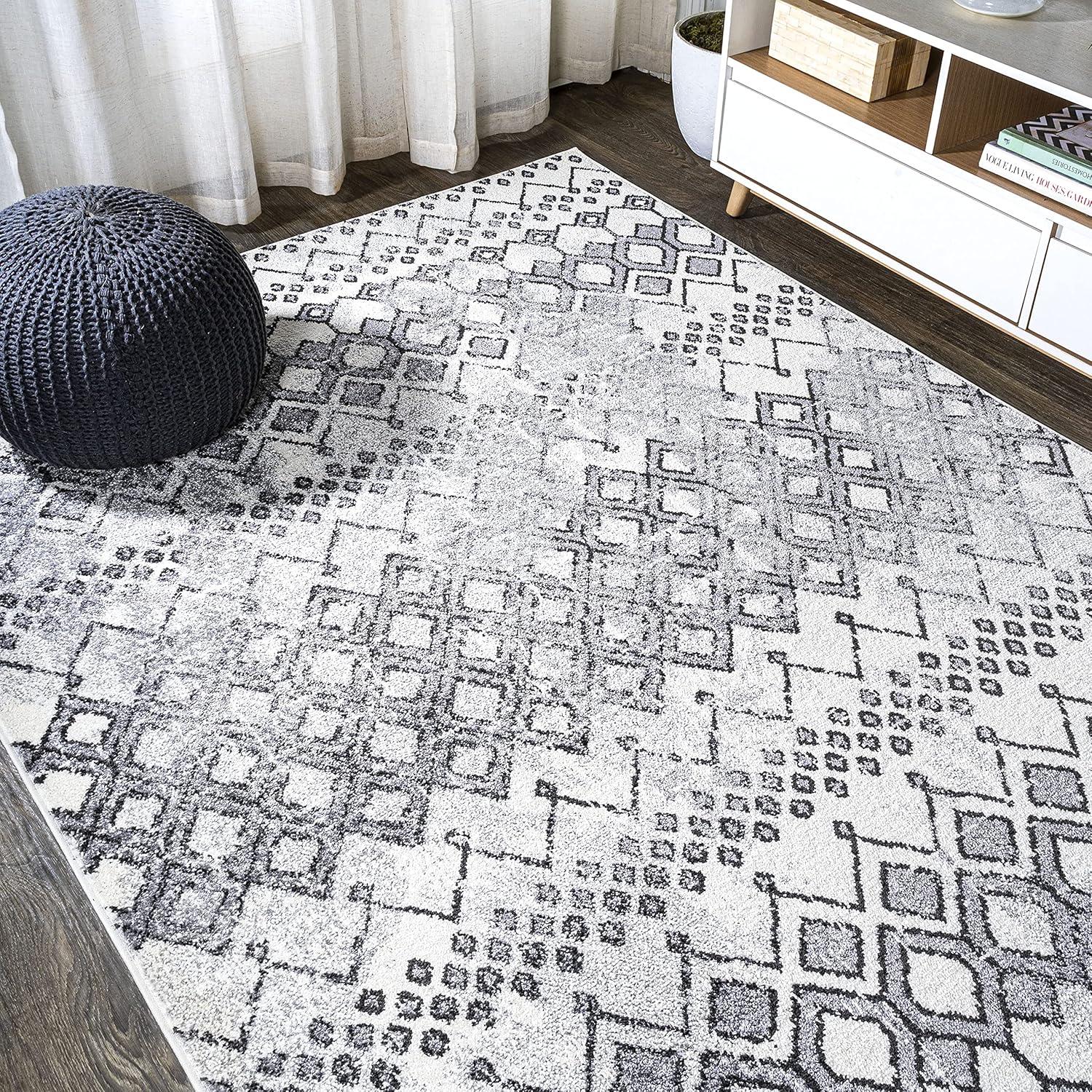 Azmar Moroccan Geometric Distressed Area Rug - JONATHAN Y