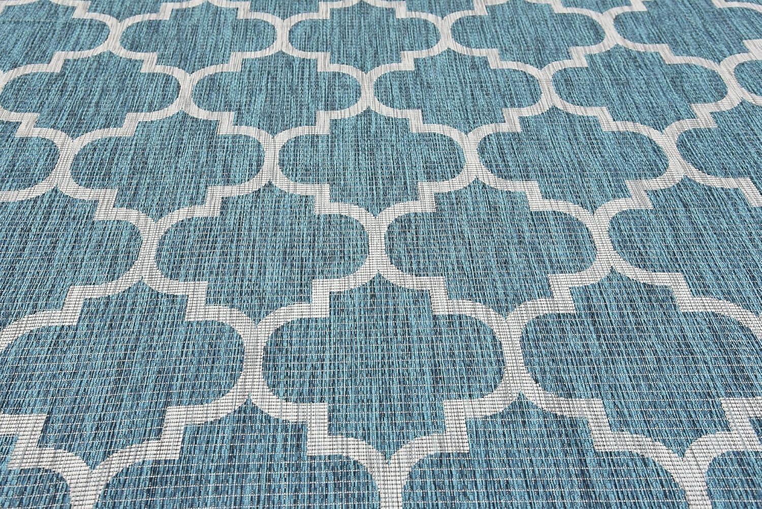 Unique Loom 8' 0 x 11' 4 Rectangle Indoor/Outdoor Trellis Teal Area Rug