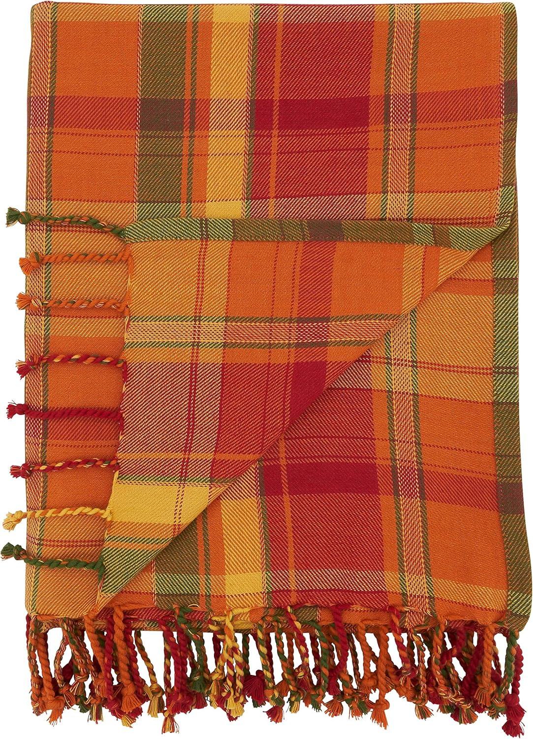 50"x60" Harvest Plaid Cotton Throw Blanket Orange - Saro Lifestyle: Soft, Woven, Farmhouse Style