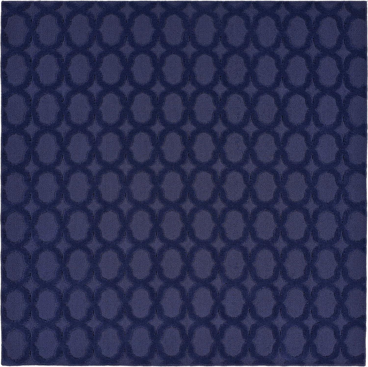 Elegant Navy Trellis 6' Square Handmade Indoor/Outdoor Rug