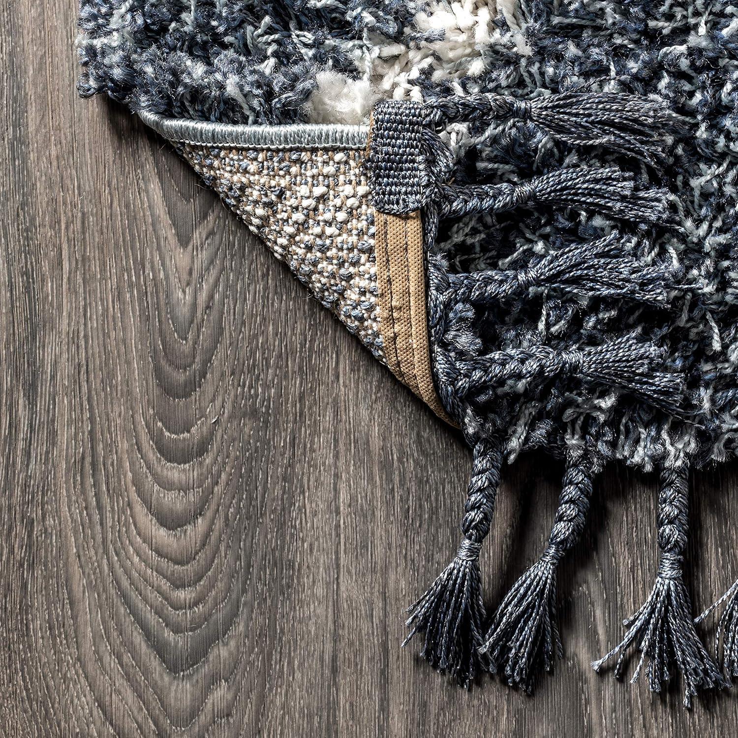 JONATHAN Y MCR105A-5 Mercer Shag Plush Tassel Moroccan Diamond Denim Blue/Cream 5 ft. x 8 ft. Area Rug, Shags Bohemian, Pet Friendly, Stain Resistant, Easy to Clean, for Living Room; Kitchen, Bedroom