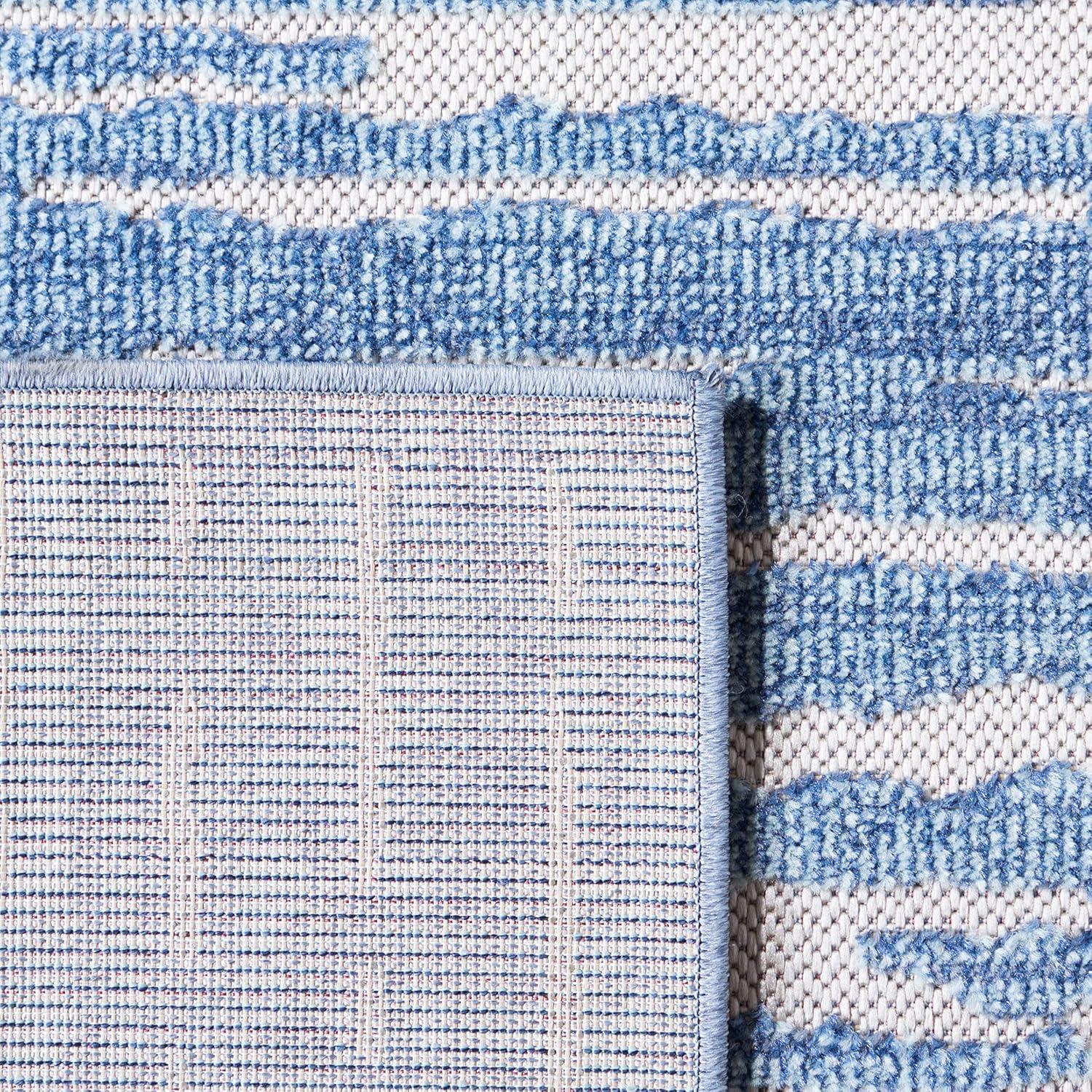Washable Reversible Blue and Beige Geometric 9' x 12' Area Rug