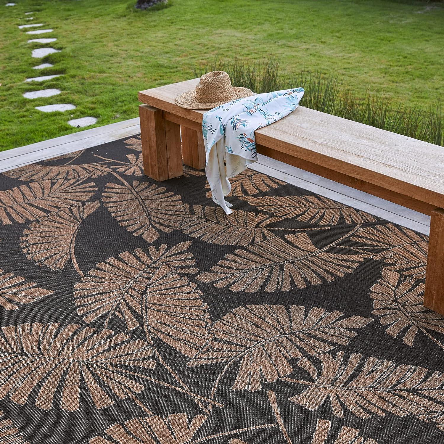 Reyn Spooner Reyn Spooner Lua'ehu Havana Brown/Black Bold Tropical Leaf Flatweave Indoor/Outdoor Area Rug