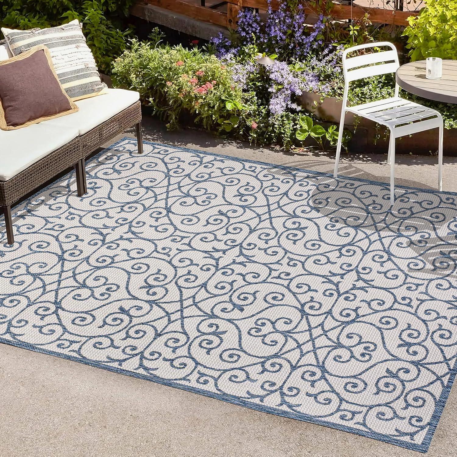 Madrid Vintage Filigree Textured Weave Indoor/Outdoor Area Rug - JONATHAN Y