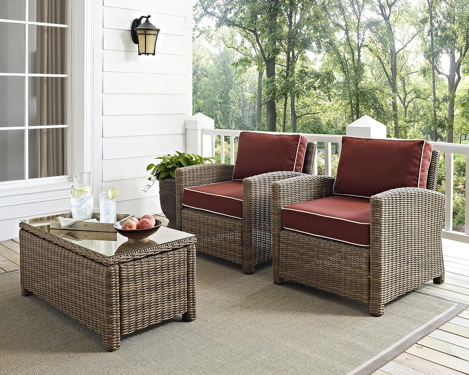 Bradenton 2-Piece Brown Wicker Outdoor Armchair Set with Red Cushions