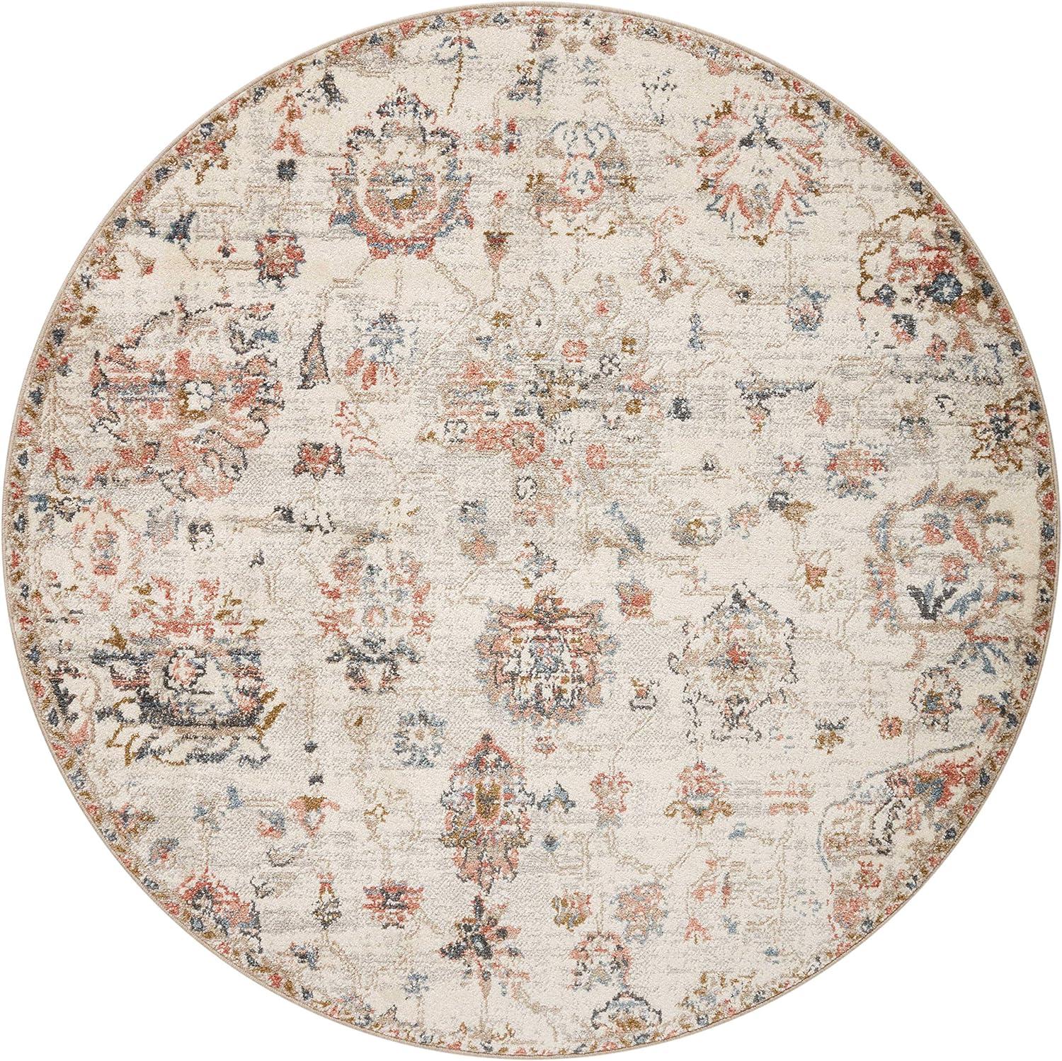 Ivory Round Easy-Care Synthetic Area Rug 3'-9"