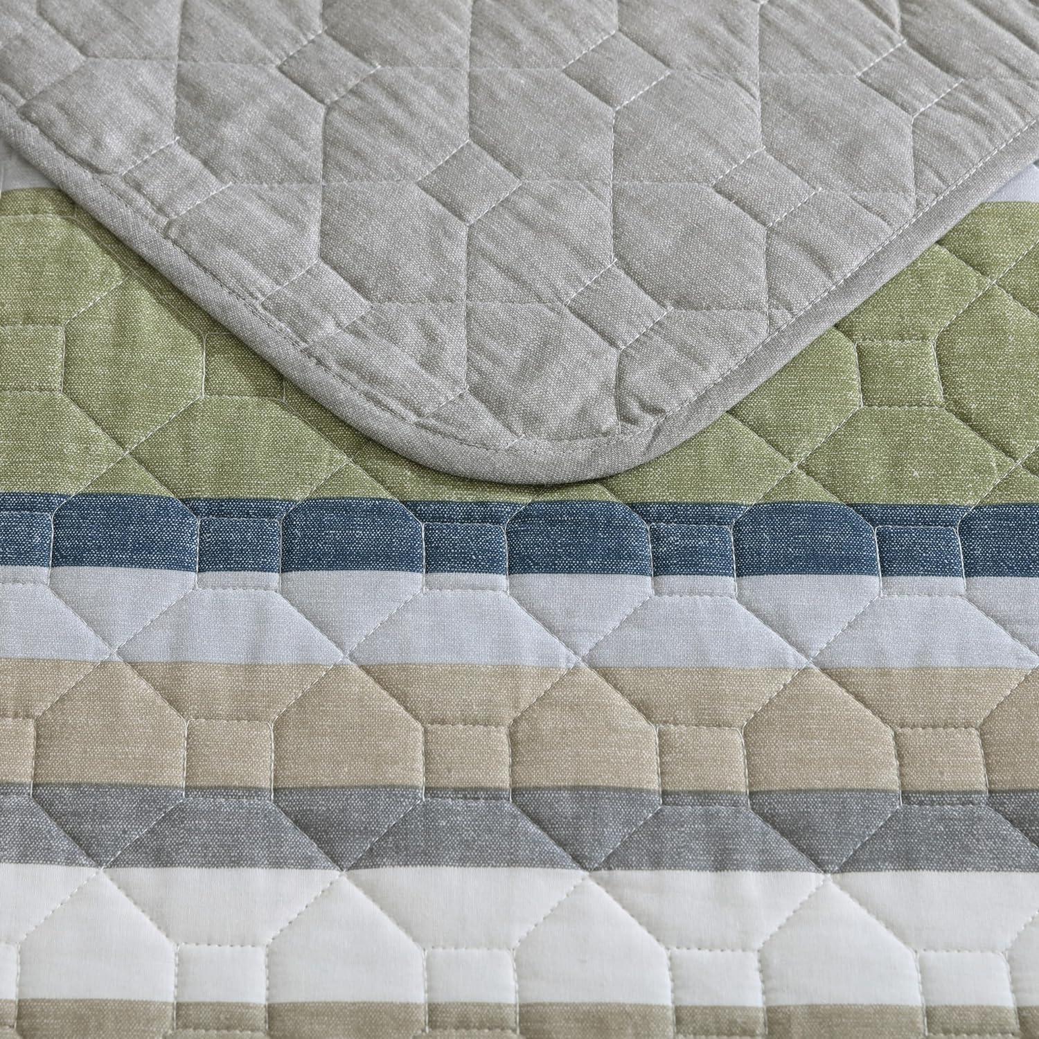 Gray and Beige Cotton Twin Reversible Quilt Set