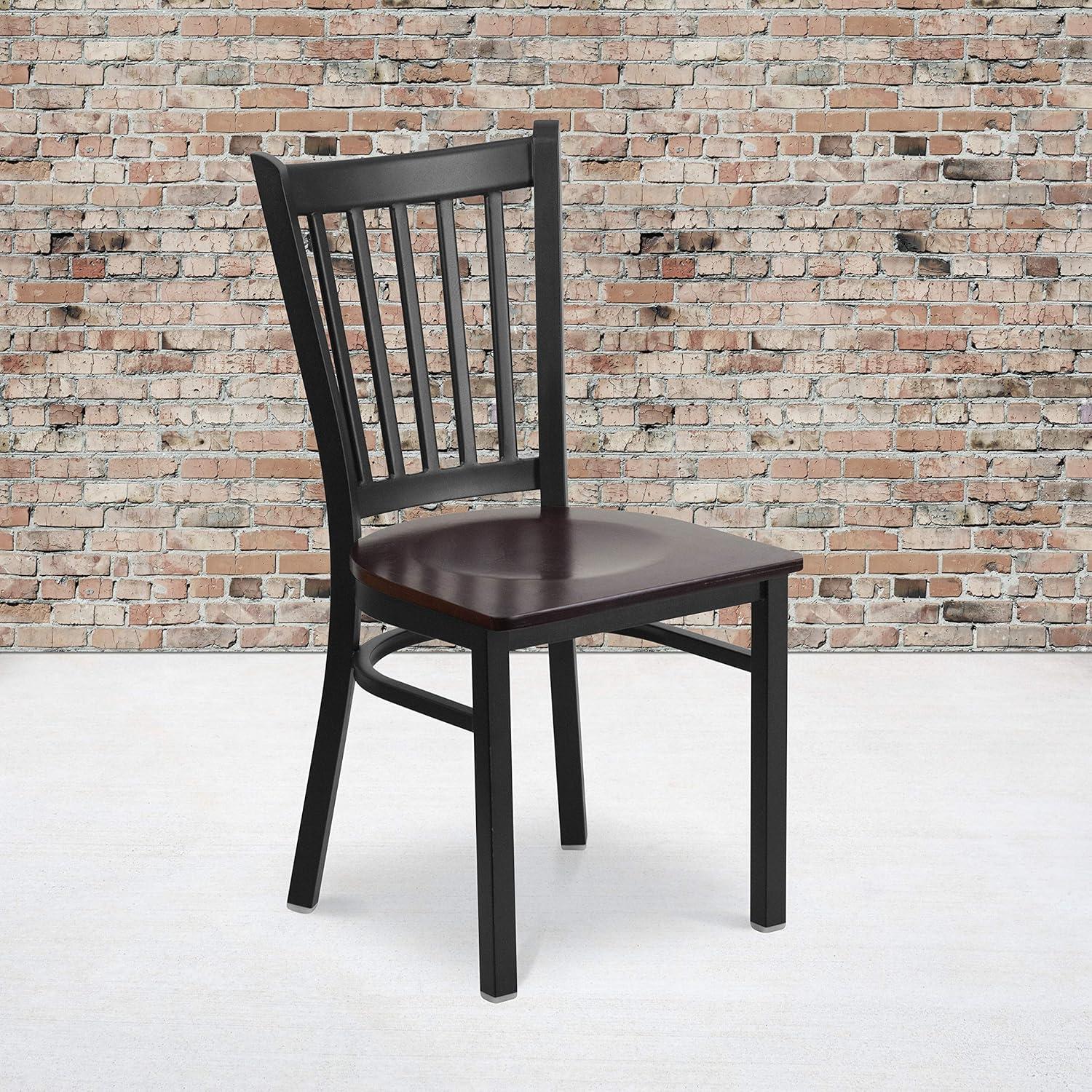 Flash Furniture HERCULES Series Black Vertical Back Metal Restaurant Chair - Walnut Wood Seat