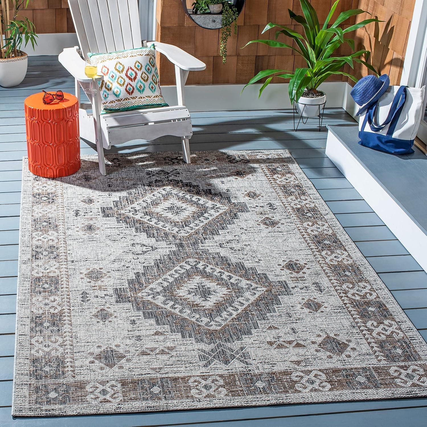 Courtyard CY8546 Power Loomed Indoor and Outdoor Area Rug - Light Grey/Light Beige - 6'7"x6'7" - Safavieh