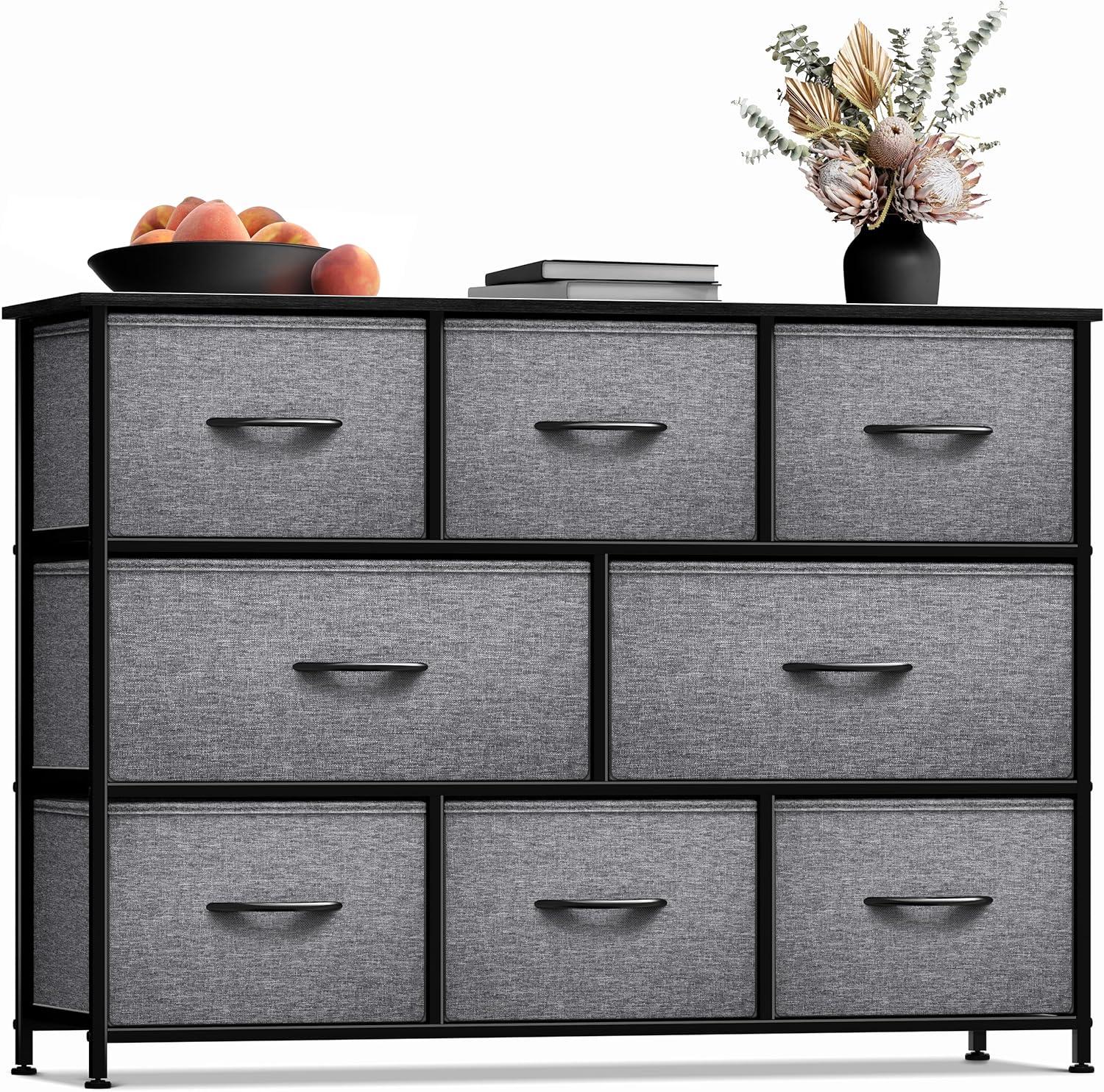 Sorbus 8 Drawers Wide Dresser - Organizer Unit with Steel Frame Wood Top and handle, Fabric Bins - Amazing for household decluttering