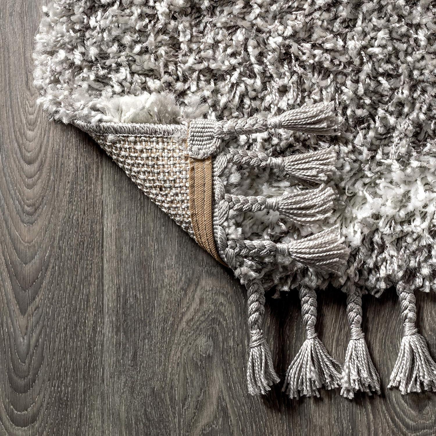 5'x8' Mercer Shag Plush Tassel Moroccan Geometric Trellis Area Rug, Grey/Cream - JONATHAN Y