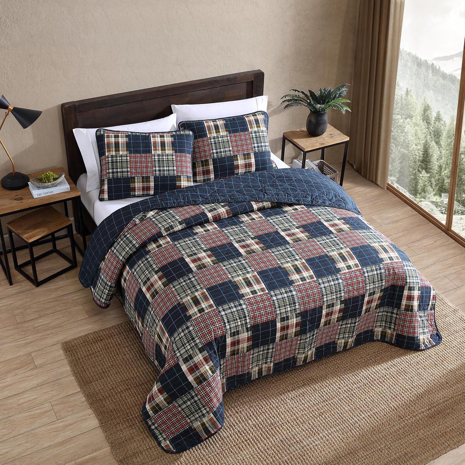 Eddie Bauer Eddie Bauer Madrona Blue Cotton Reversible Quilt Set