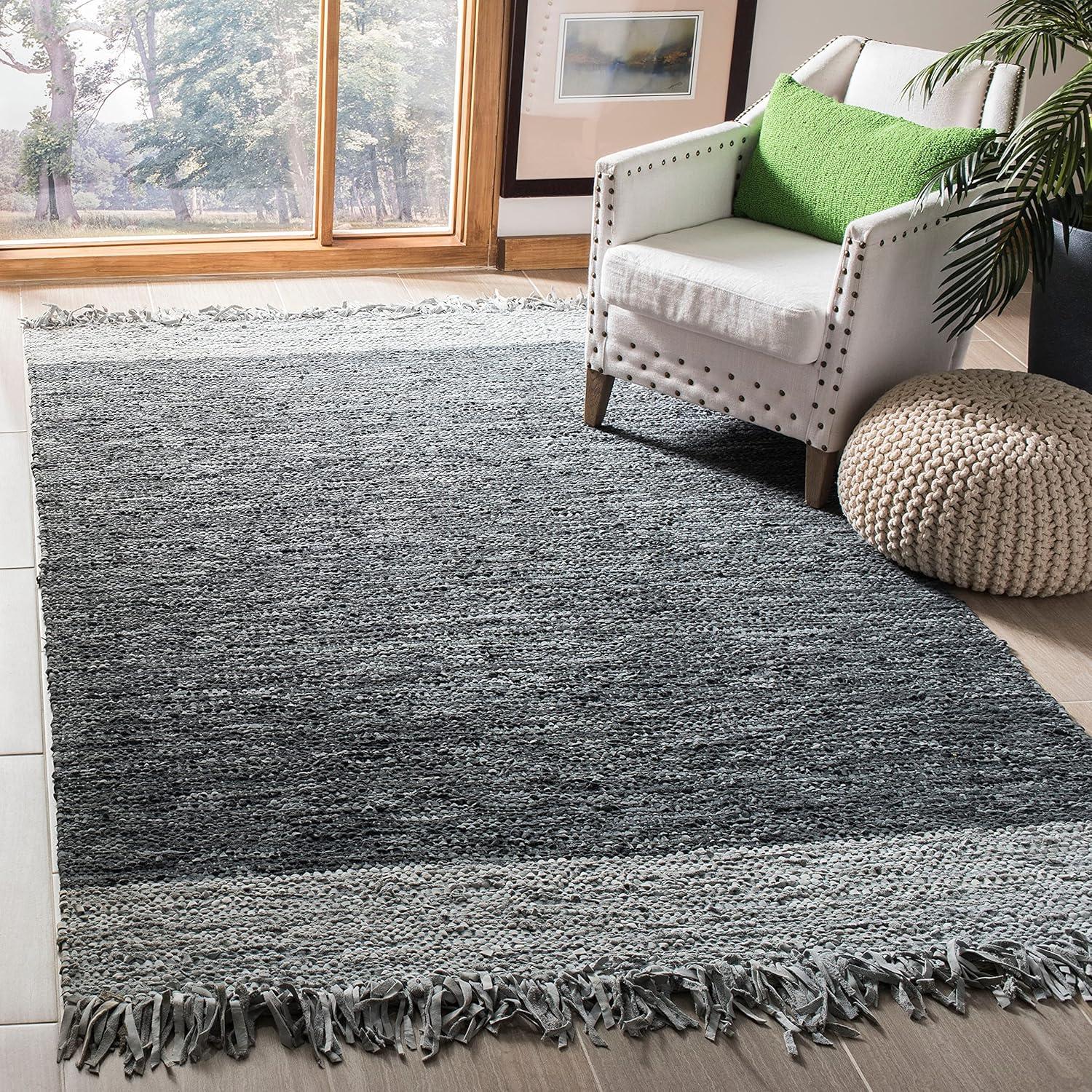 Vintage Leather VTL310 Hand Woven Indoor Area Rug - Light Grey/Brown - 4'x6' - Safavieh
