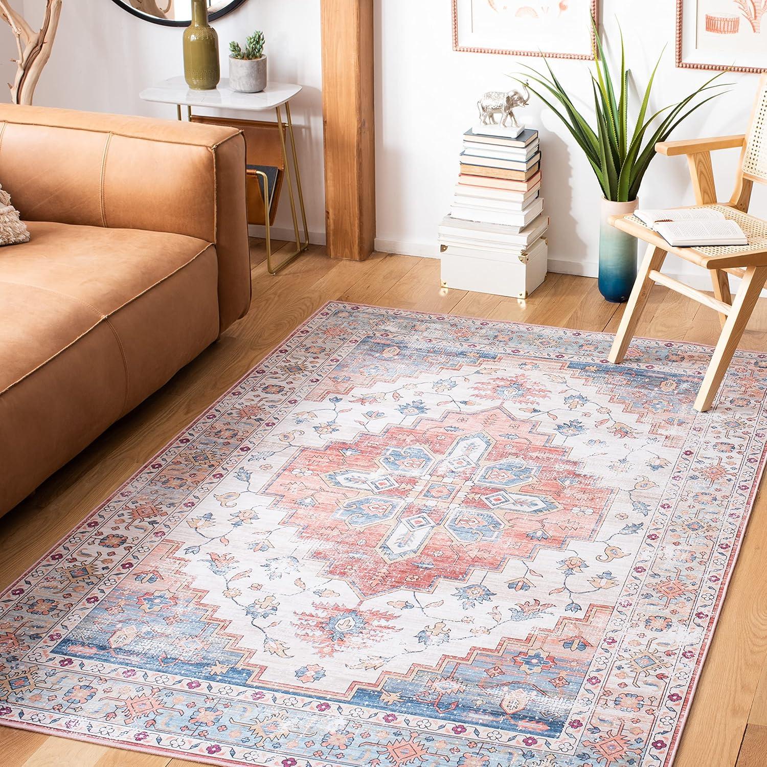 Tucson Vintage Persian TSN109 Power Loomed Machine Washable Skid-Resistant Indoor Area Rug - Beige/Blue - 5'x8' - Safavieh