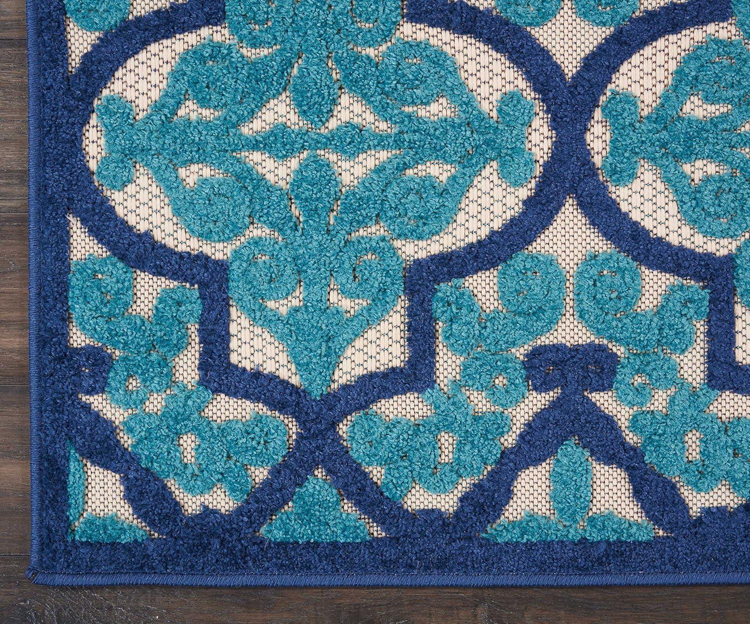 Nourison Aloha Moroccan Trellis Flatweave High-Low Indoor Outdoor Area Rug Navy 2'8" x 4'