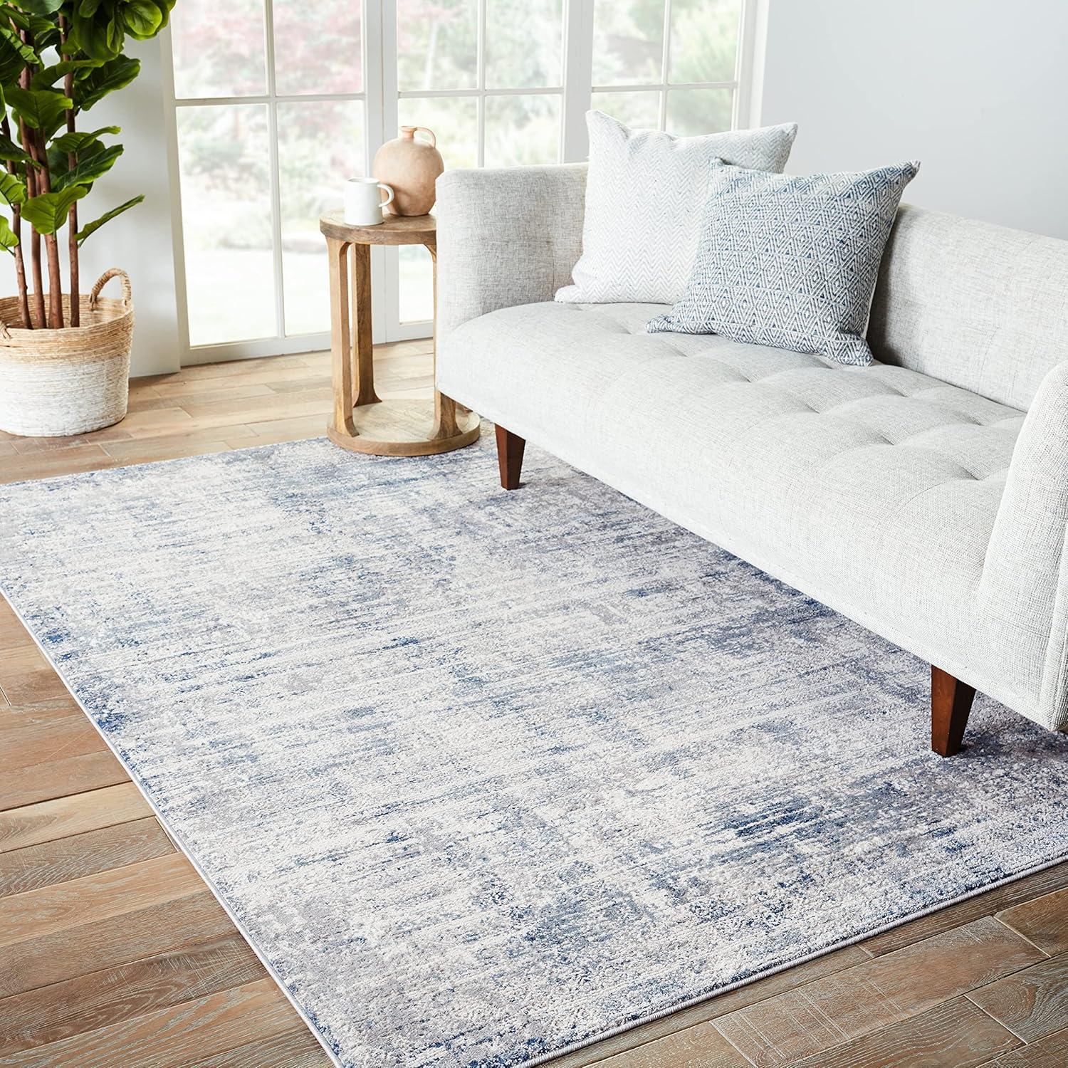 Gray and Blue 5' x 8' Reversible Washable Area Rug