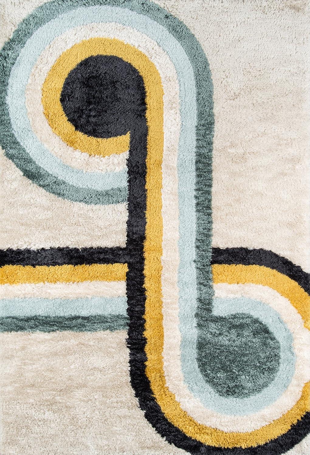 Novogratz  by  Retro Bullseye Hand Tufted Polyester Area Rug Blue 3'6" x 5'6" 4' x 6' Ivory,Gold