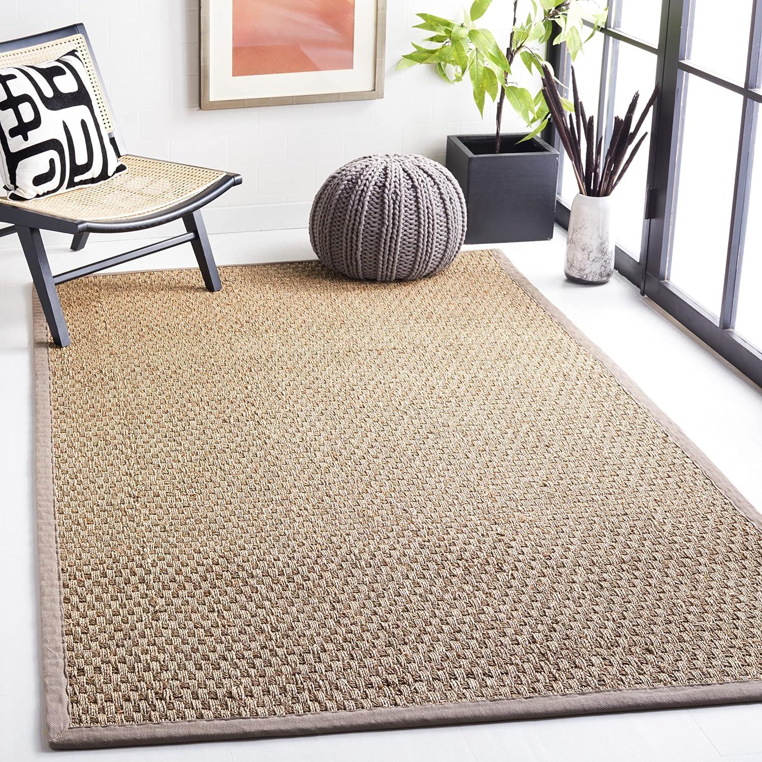 Natural Grey Square Seagrass Area Rug with Cotton Border