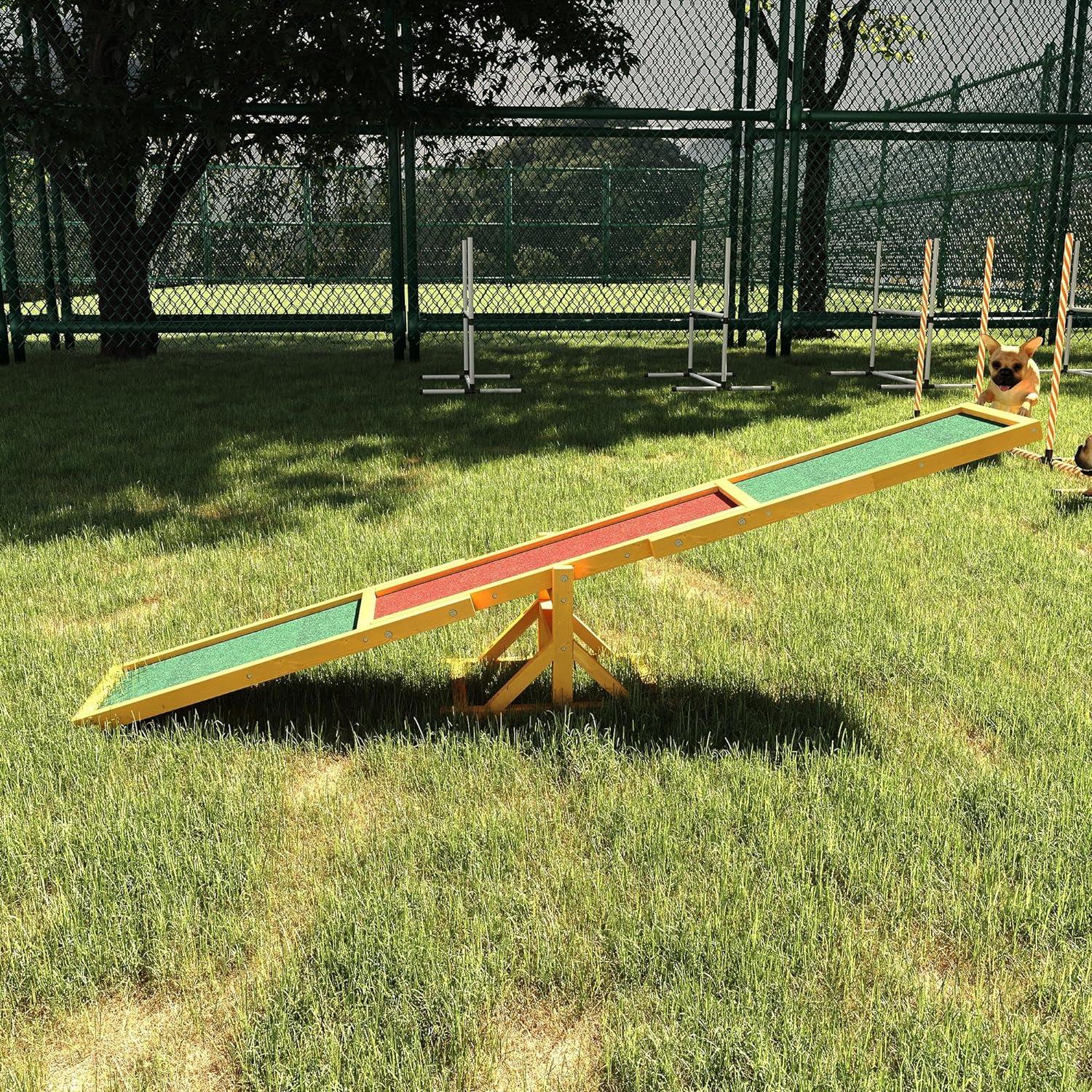 PawHut Wooden Dog Agility Seesaw for Training and Exercise, Platform Equipment Run Game Toy Weather Resistant Pet Supplies