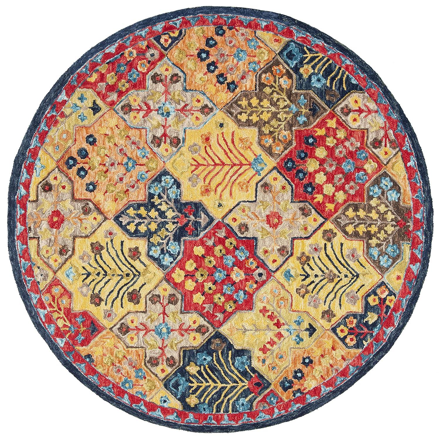 Aspen APN514 Hand Tufted Area Rug - Blue/Orange - 7' X 7' Round - Safavieh.