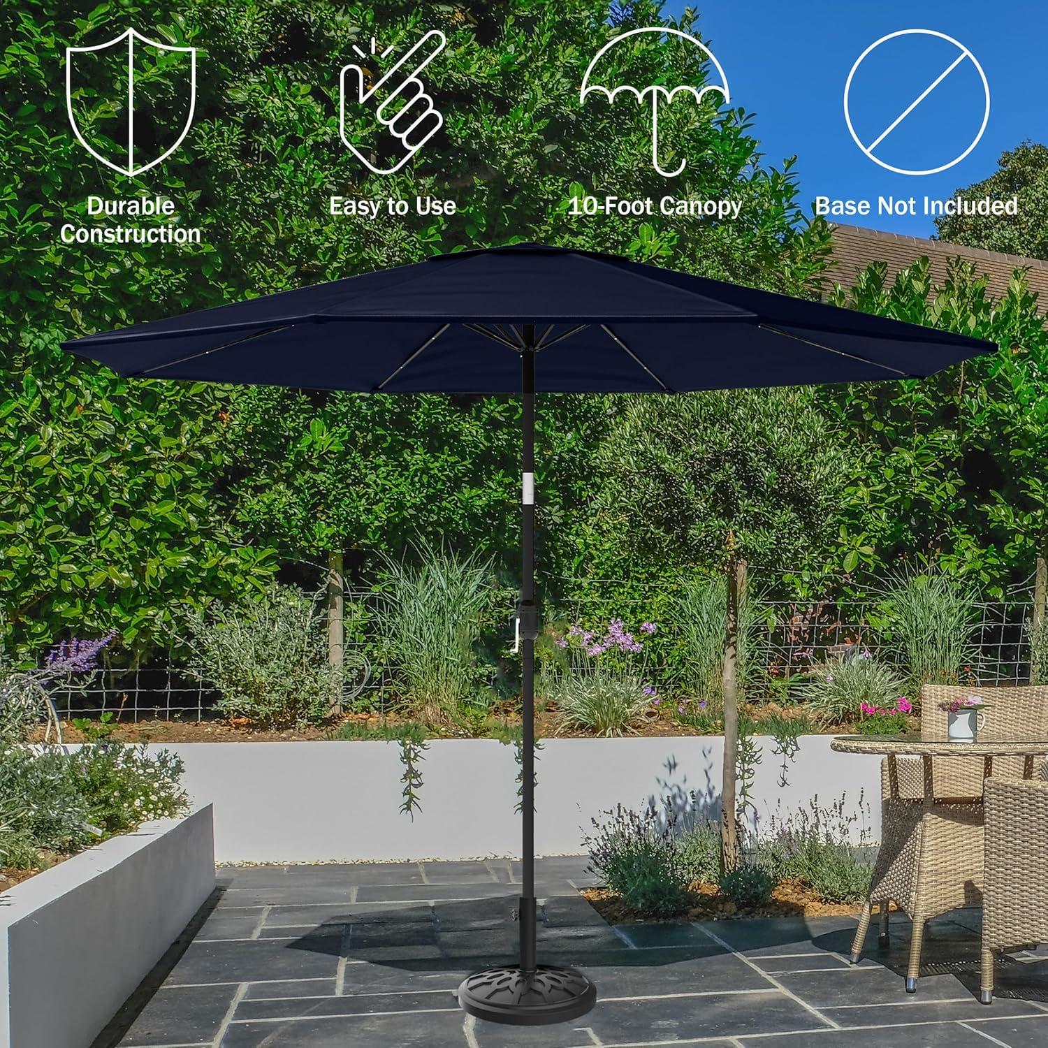 Pure Garden 10' Octagon Outdoor Patio Market Umbrella with Lights: UV Protection, Solar LED, Crank Handle, Push-Button Tilt