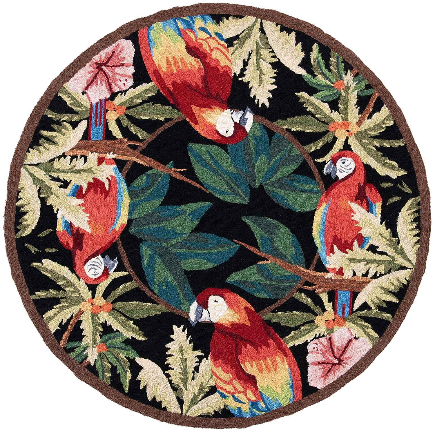 SAFAVIEH Chelsea Dewayne Parrot Lovers Wool Area Rug, Black, 3' x 3' Round