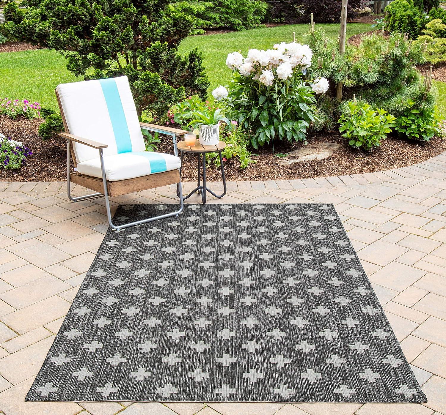 Umbria Striped Charcoal Indoor / Outdoor Area Rug