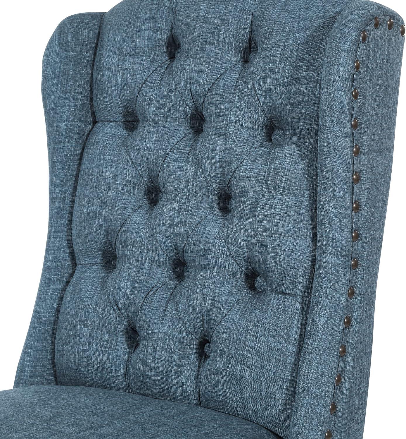 Jessica Tufted Wingback Dining Chair Navy - OSP Home Furnishings: Polyester Upholstery, Nailhead Trim, Solid Wood Legs