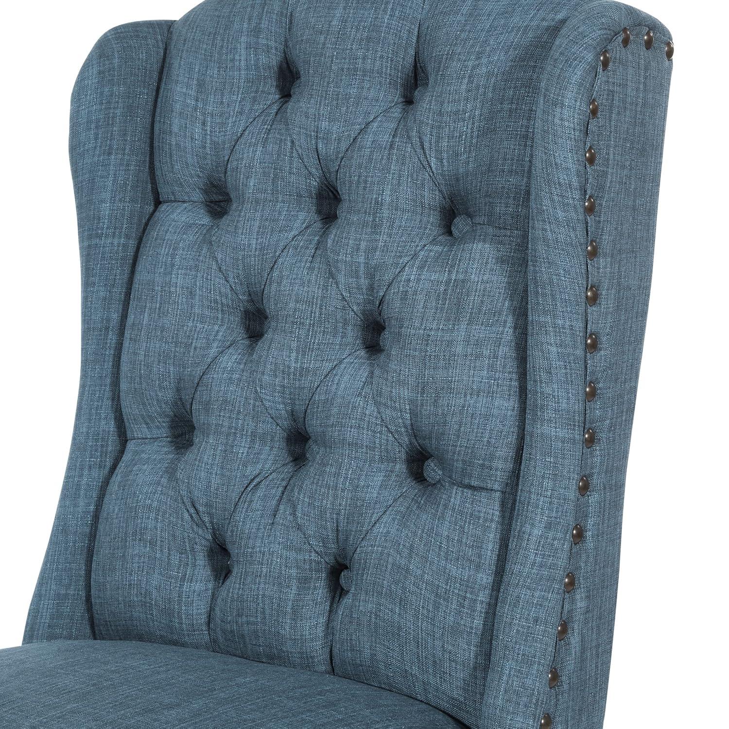 Jessica Tufted Wingback Dining Chair Navy - OSP Home Furnishings: Polyester Upholstery, Nailhead Trim, Solid Wood Legs