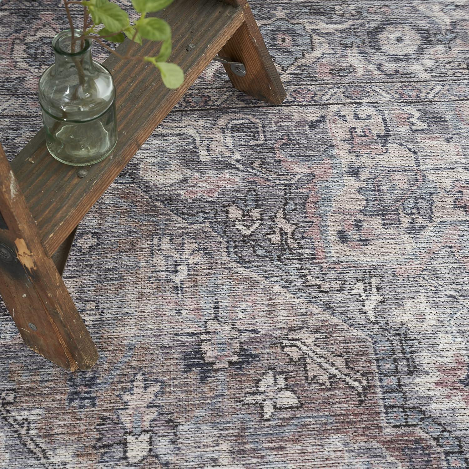 Nourison New Concept Washables Back to College 4' x 6' Grey Vintage Indoor Non-Slip Flatweave Rug