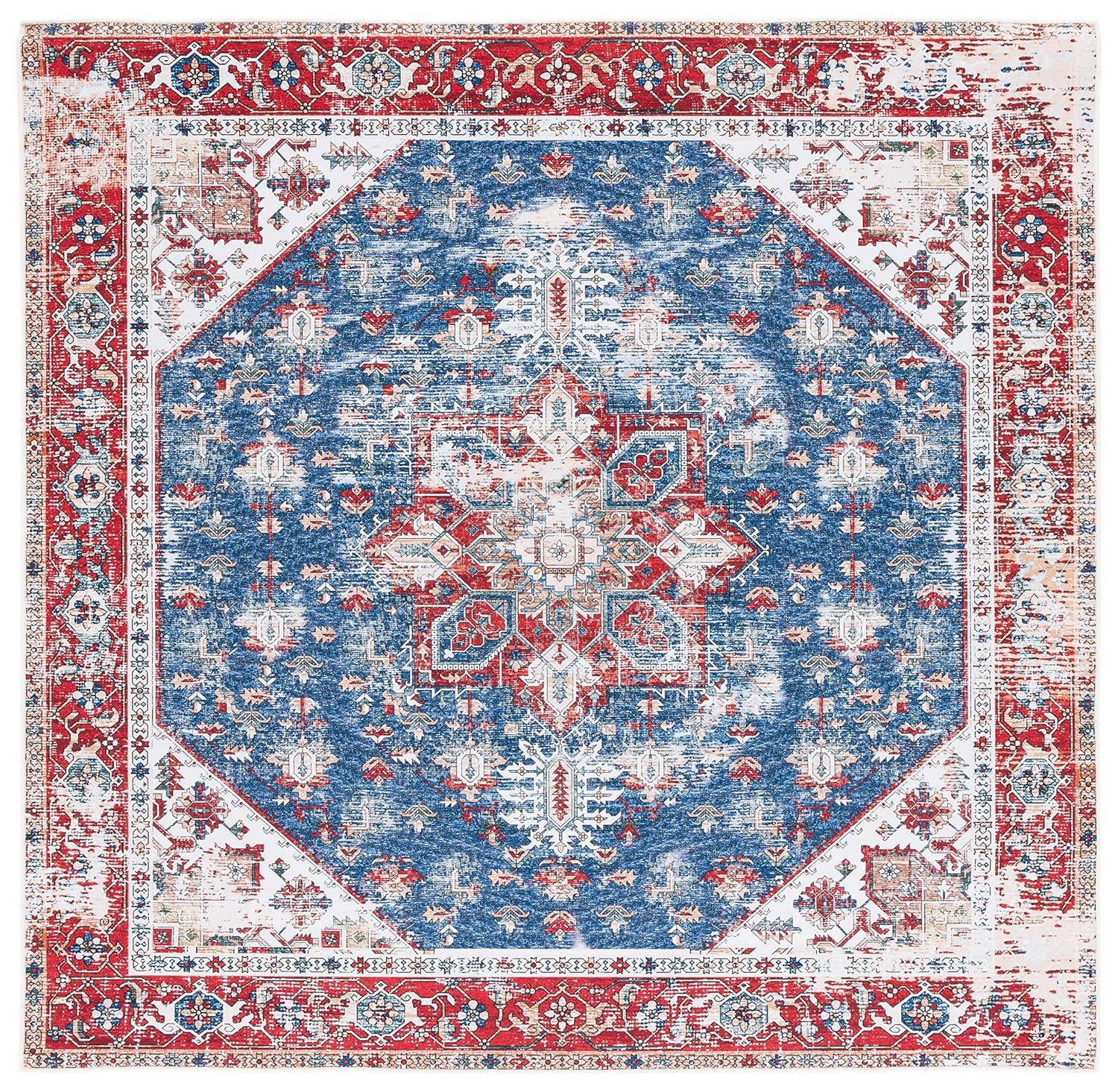 Tucson TSN102 Power Loomed Machine Washable Area Rug - Blue/Red - 5'x5' - Safavieh.