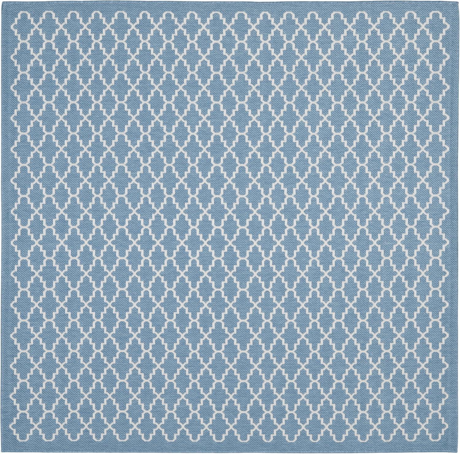 SAFAVIEH Courtyard Hilbert Trellis Indoor/Outdoor Area Rug, 4' x 4' Square, Blue/Beige