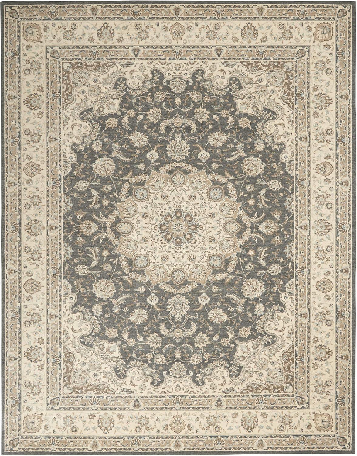 Elegant Grey/Ivory Loom-Woven Wool Blend 7'6" x 9'6" Area Rug