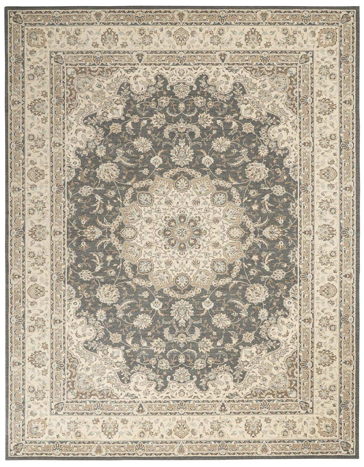 Elegant Grey/Ivory Loom-Woven Wool Blend 7'6" x 9'6" Area Rug