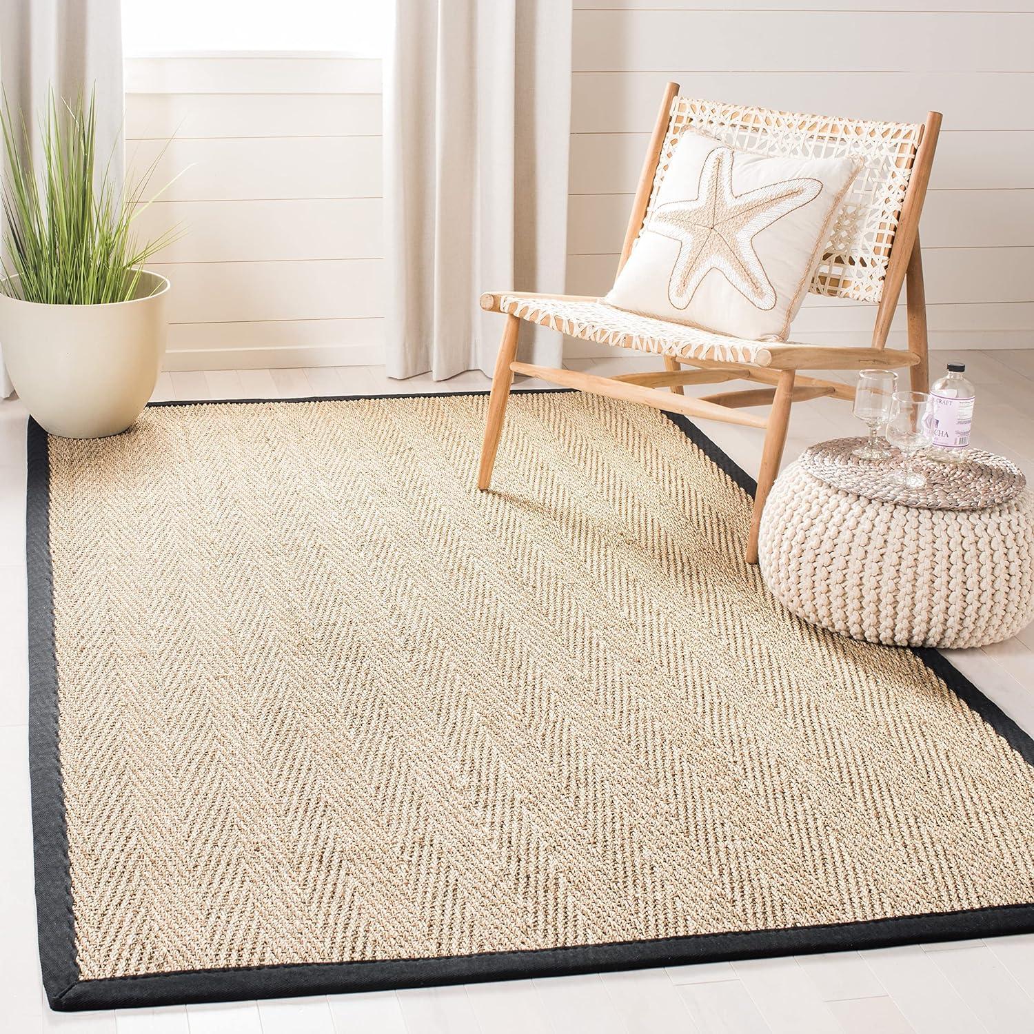 SAFAVIEH Natural Fiber Maisy Border Seagrass Runner Rug, Natural/Black, 2'6" x 10'