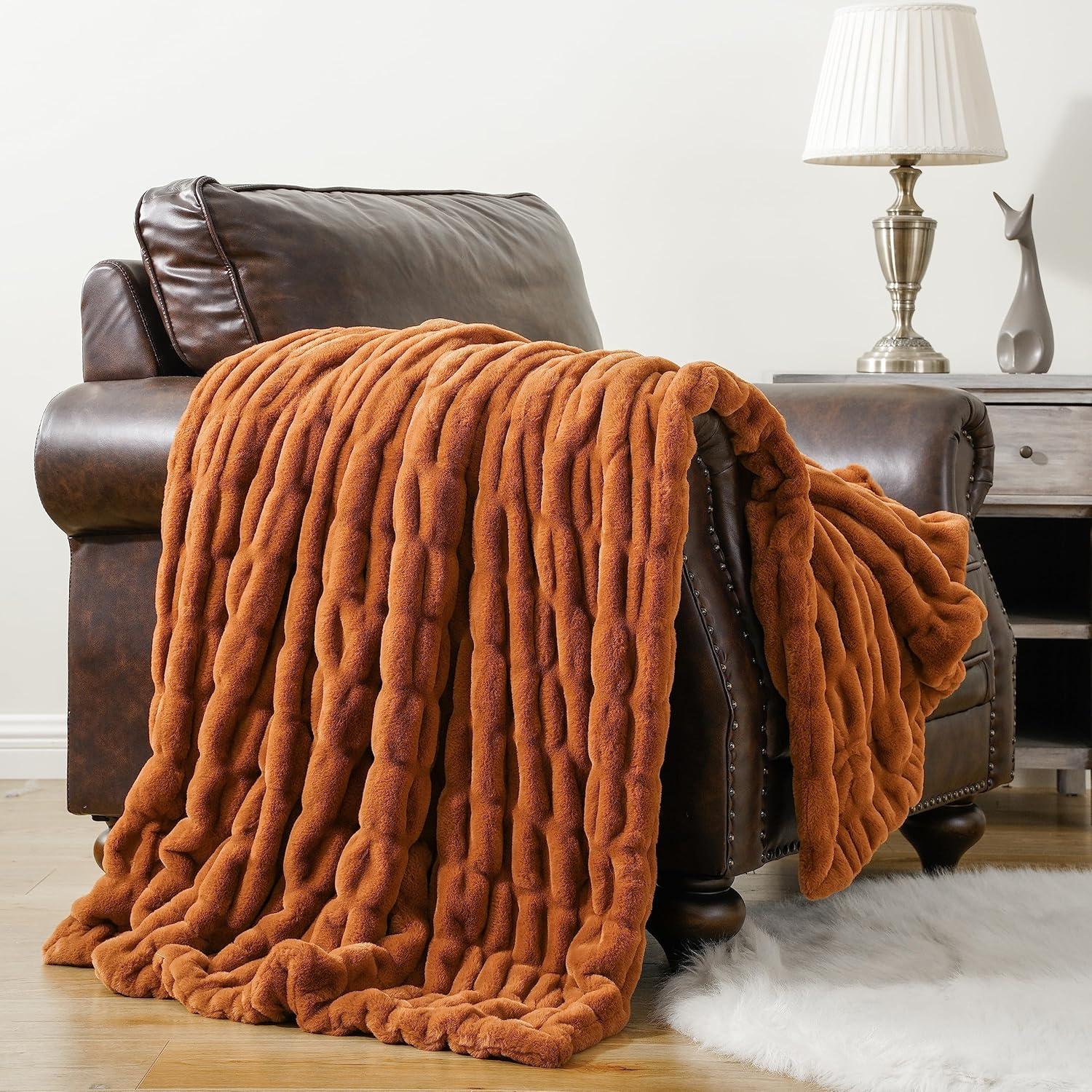 Double Sided Rabbit Fur Throw Blanket