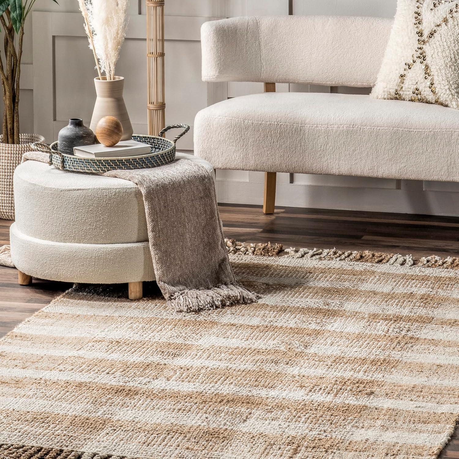 Artisanal Natural Jute 8'x10' Handcrafted Tassel Area Rug