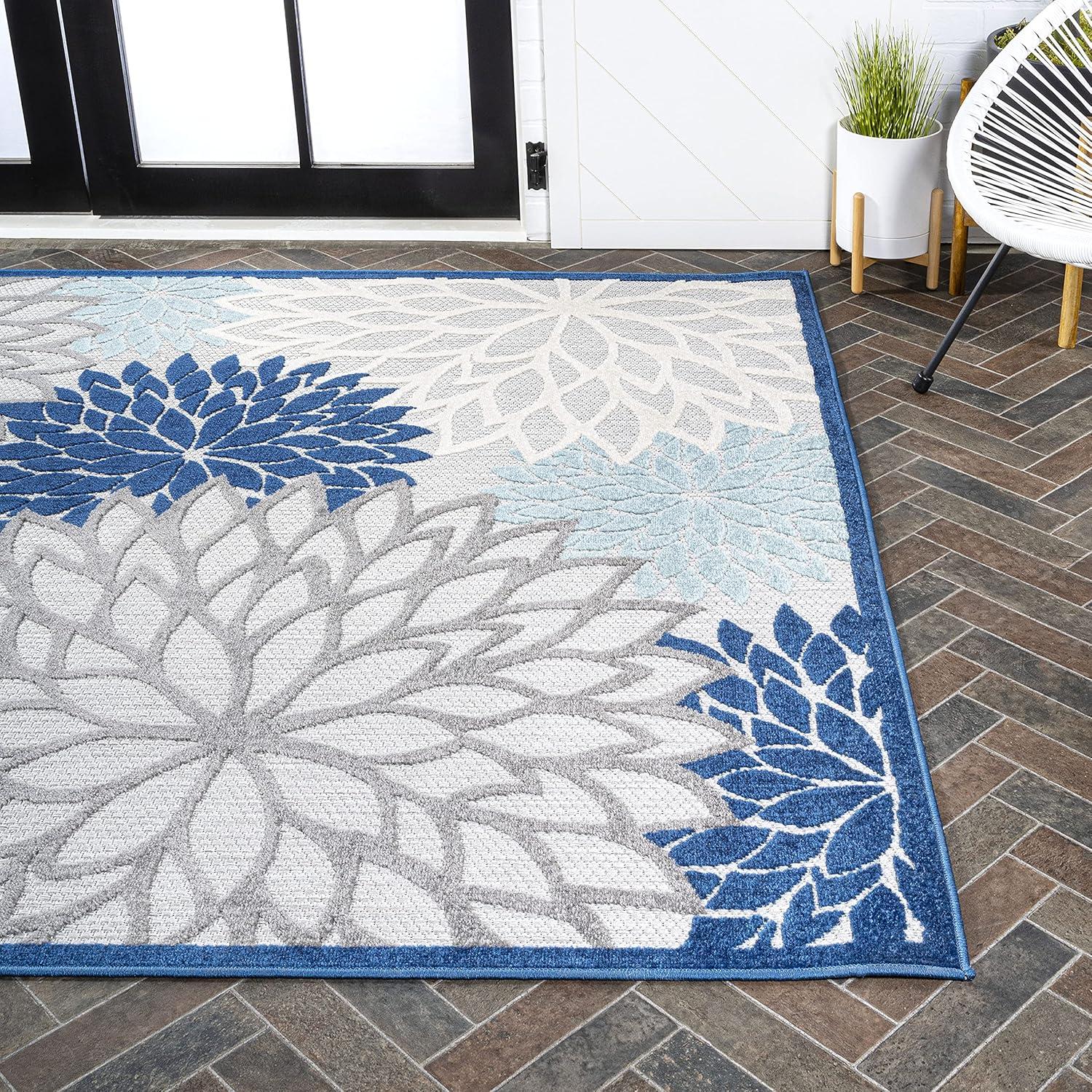 3'x5' Minori Floral Indoor/Outdoor Area Rug, Blue/Gray - JONATHAN Y
