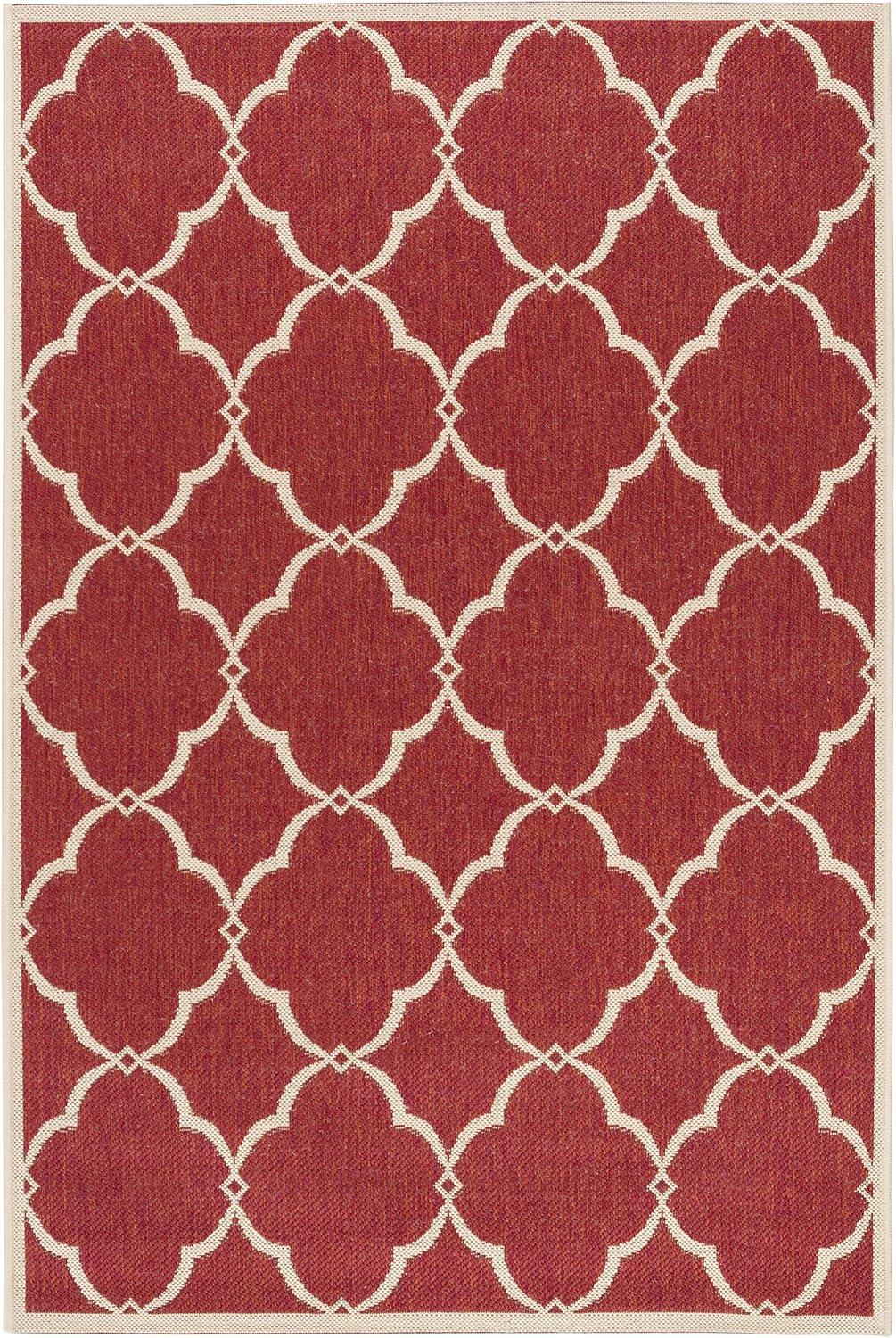 Sharla Geometric Red/Creme Synthetic Indoor/Outdoor Rug, 2'2" x 4'