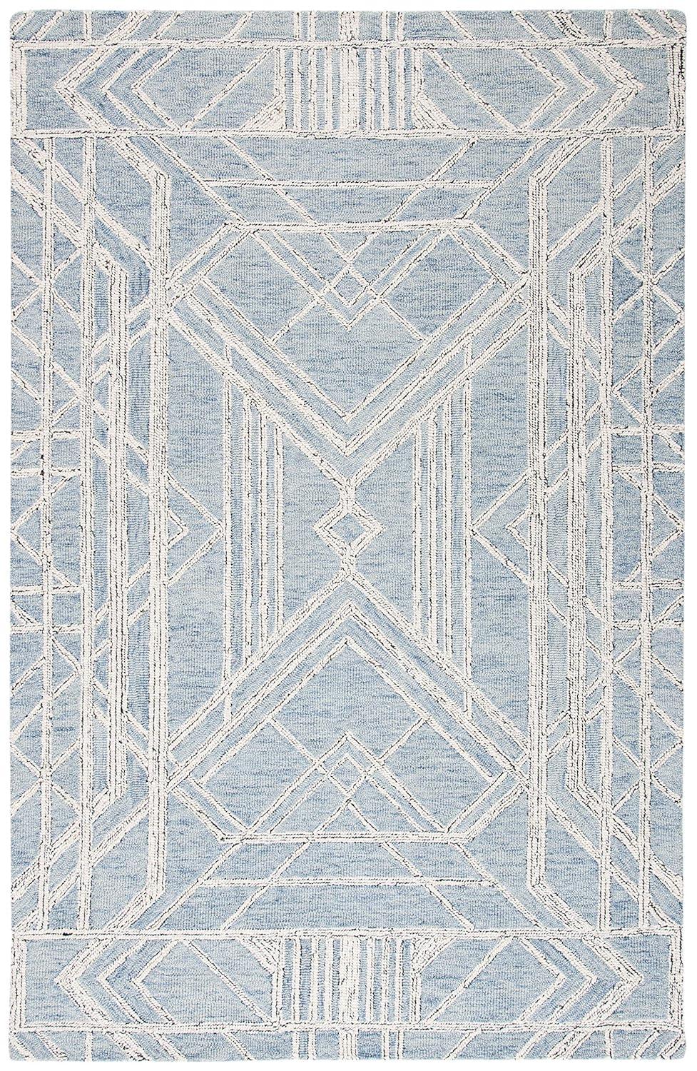SAFAVIEH Micro-Loop Randall Geometric Area Rug, Light Blue/Ivory, 8' x 10'