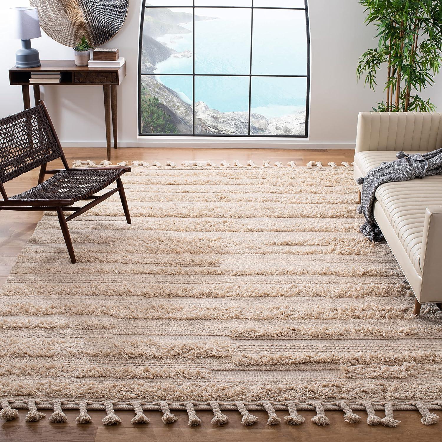 SAFAVIEH Casablanca Candida Striped Wool Area Rug, Beige, 7' x 7' Square