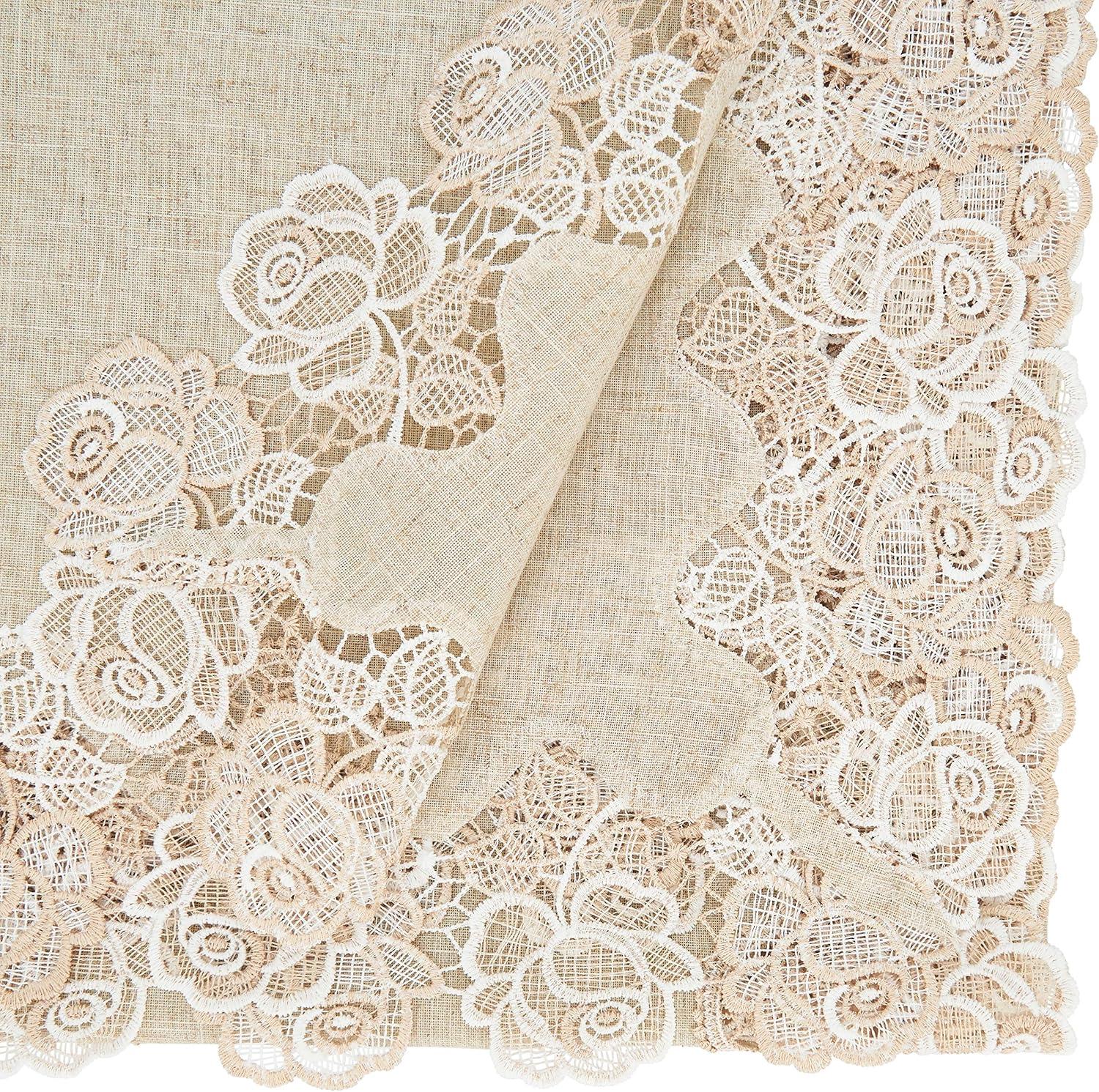 Natural Beige Floral Lace Rose Border Square Tablecloth