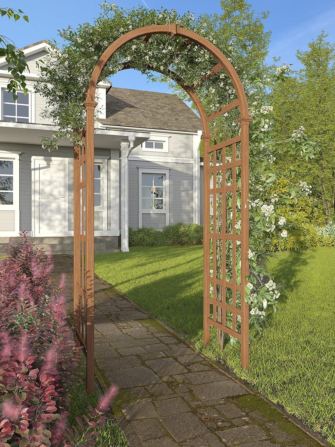 Cedar Finish Vinyl Garden Arbor with Lattice Detail