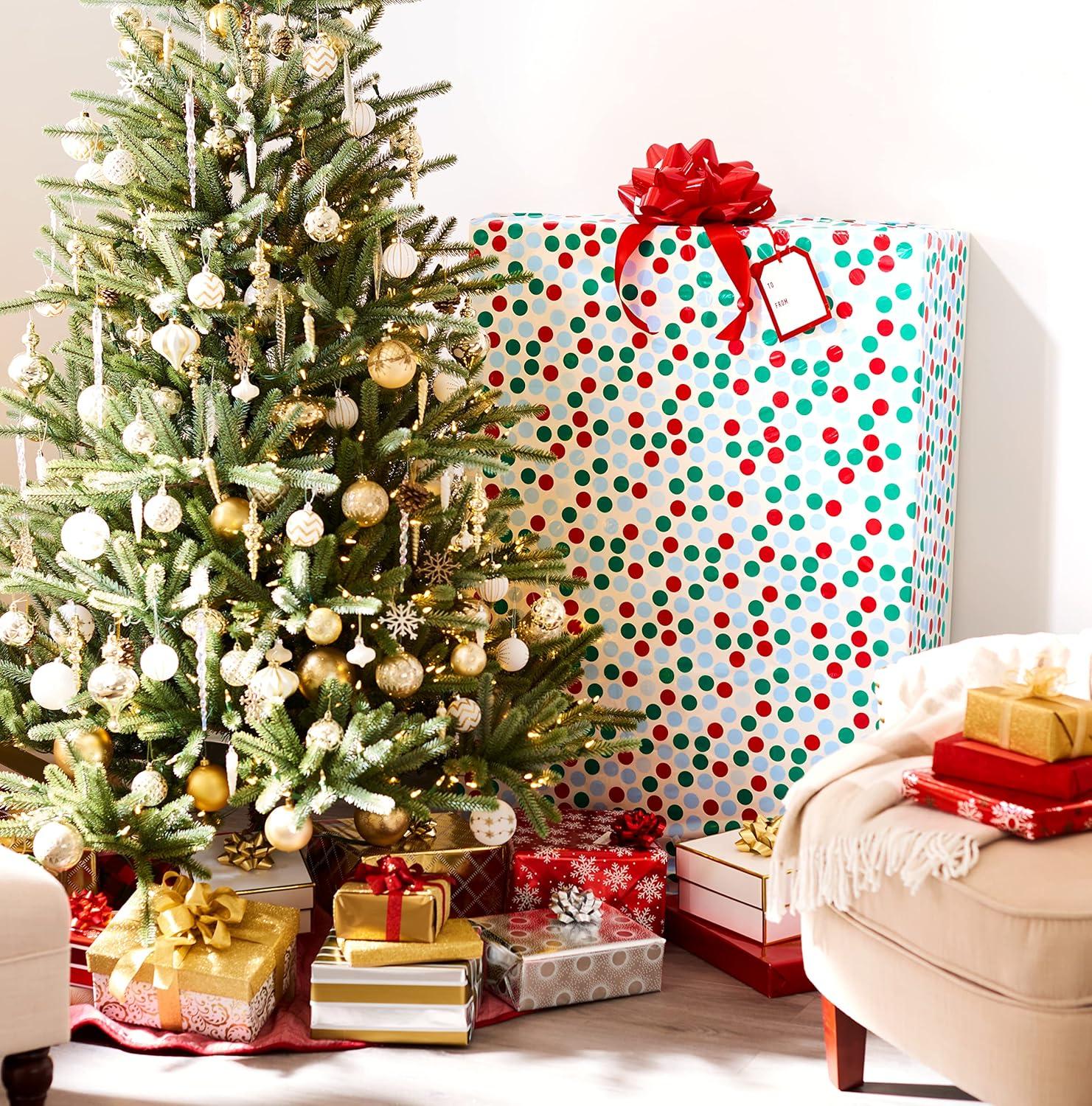 American Greetings Jumbo Plastic Gift Bag for Christmas All Holidays, Red and Green Dots (1 Bag, 6.67 ft. x 3.17 ft.)