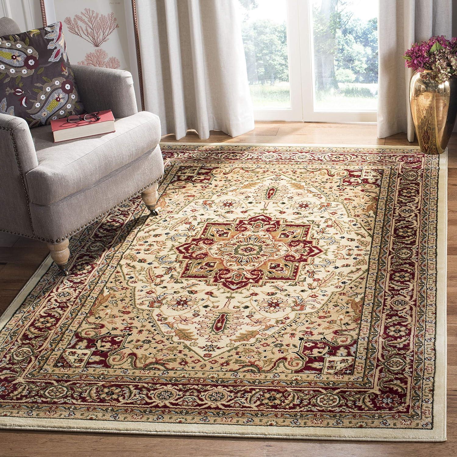 Ivory and Red Floral Safavid Style Area Rug