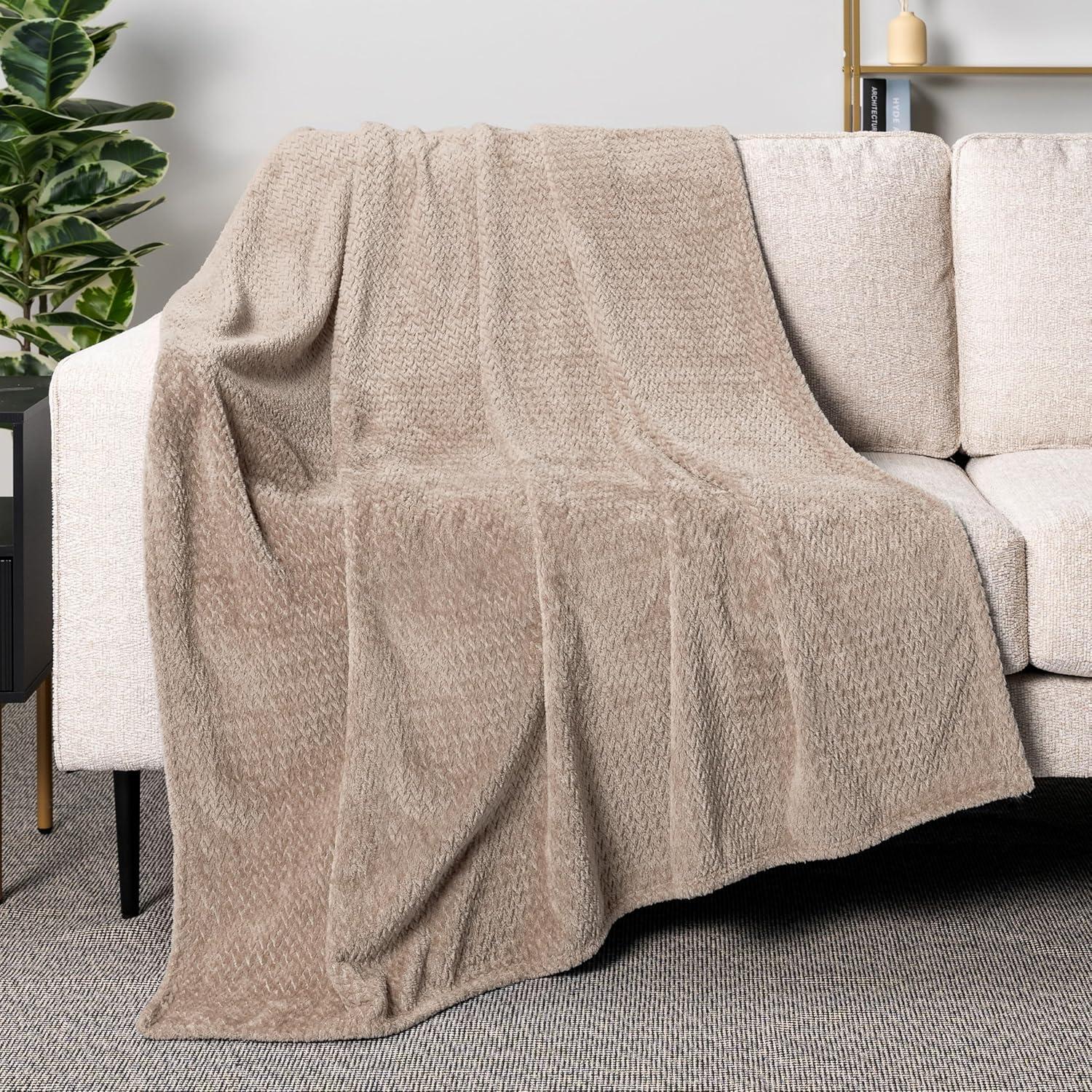 Taupe Twin Fleece Chevron Throw Blanket