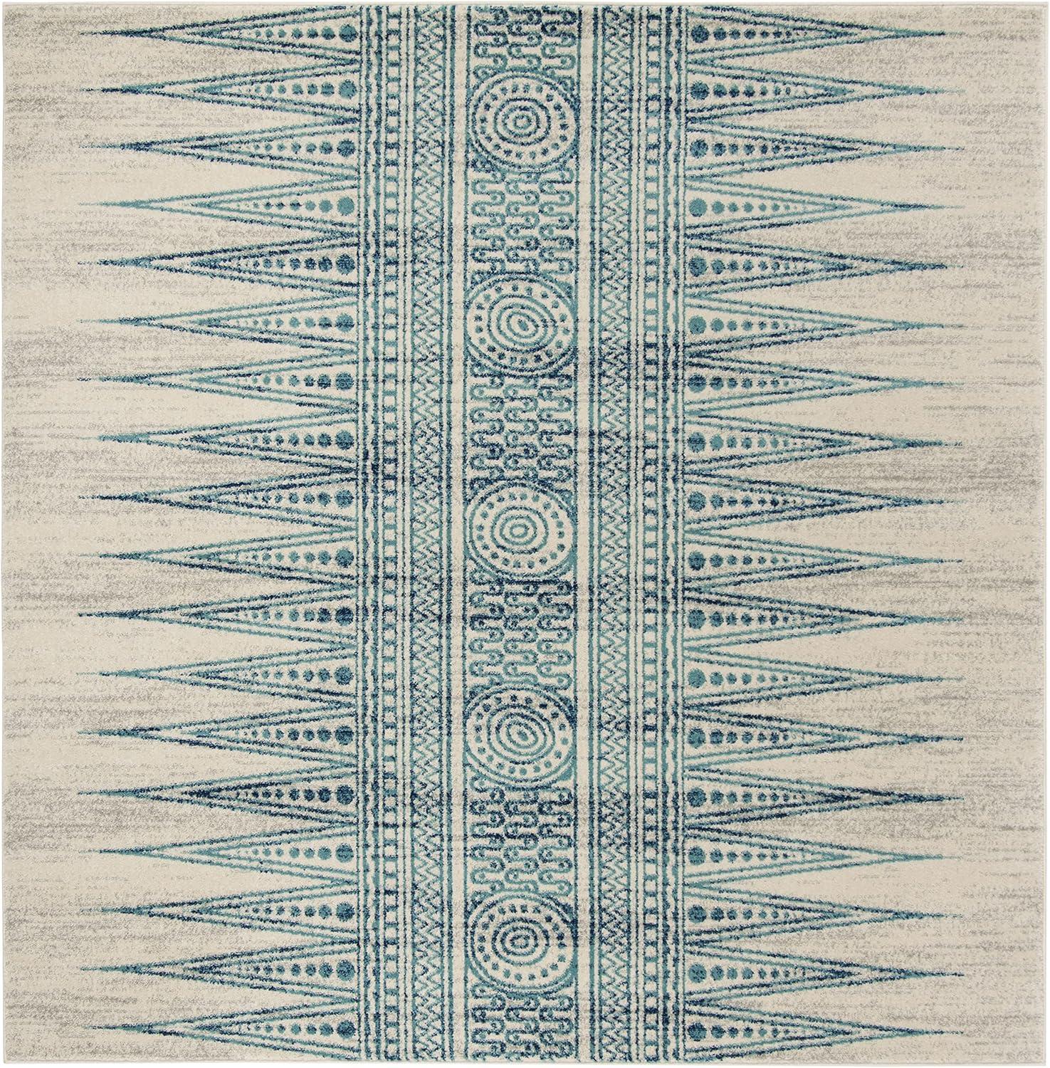 Evoke EVK226 Power Loomed Area Rug - Ivory/Turquoise - 6'7"x6'7" - Safavieh.