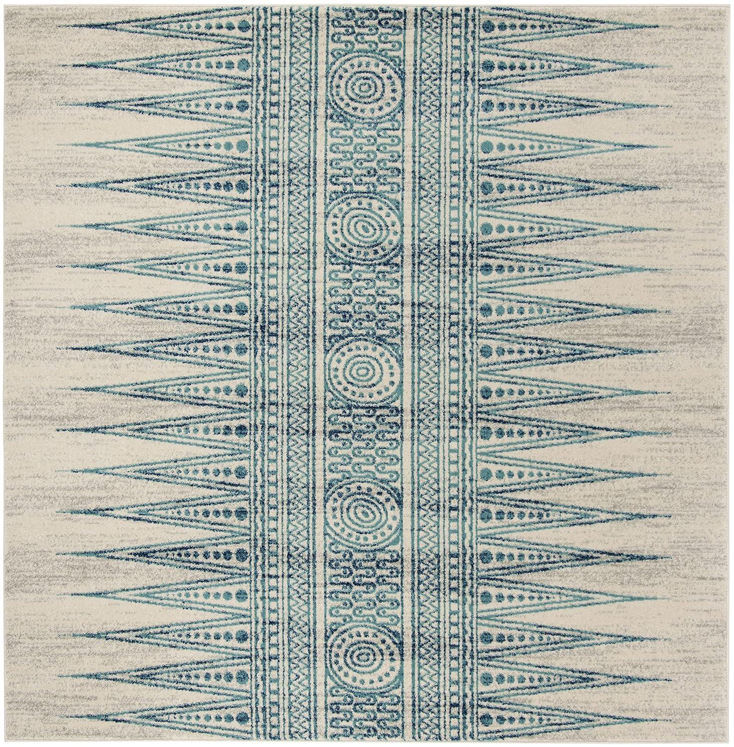 Evoke EVK226 Power Loomed Indoor Area Rug - Ivory/Turquoise - 6'7"x6'7" - Safavieh